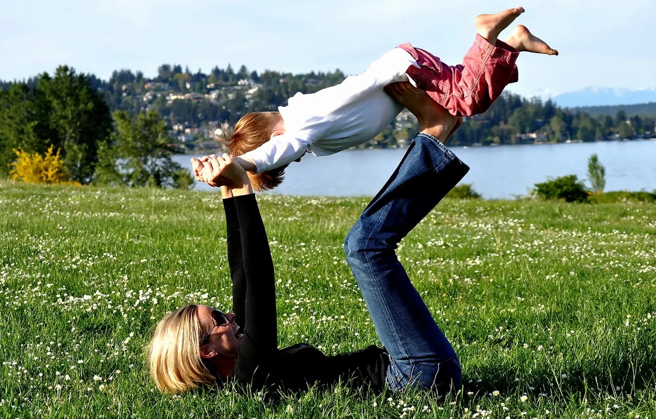 Photo wallpaper happiness, nature, children, mother