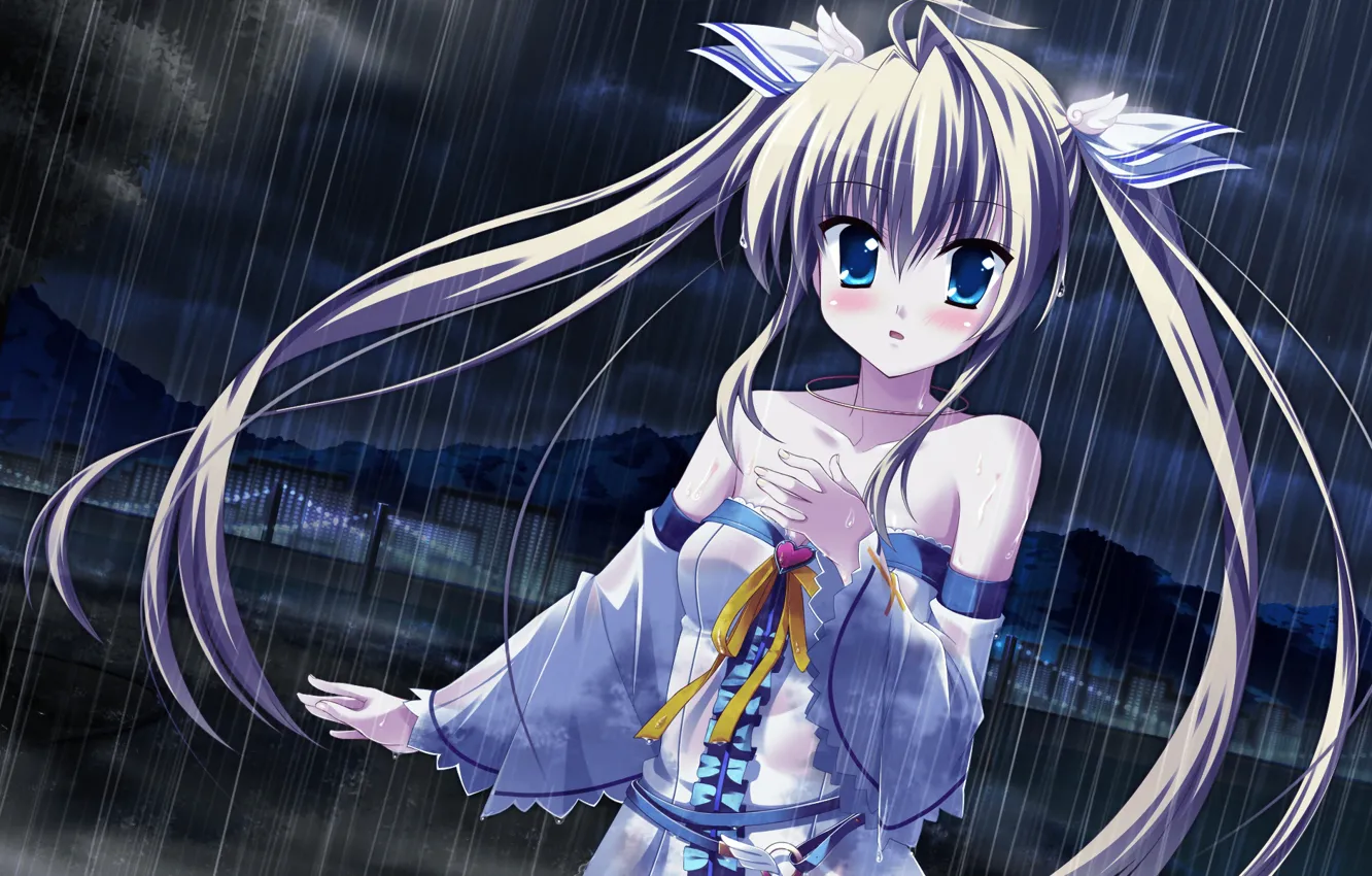 Photo wallpaper girl, night, rain