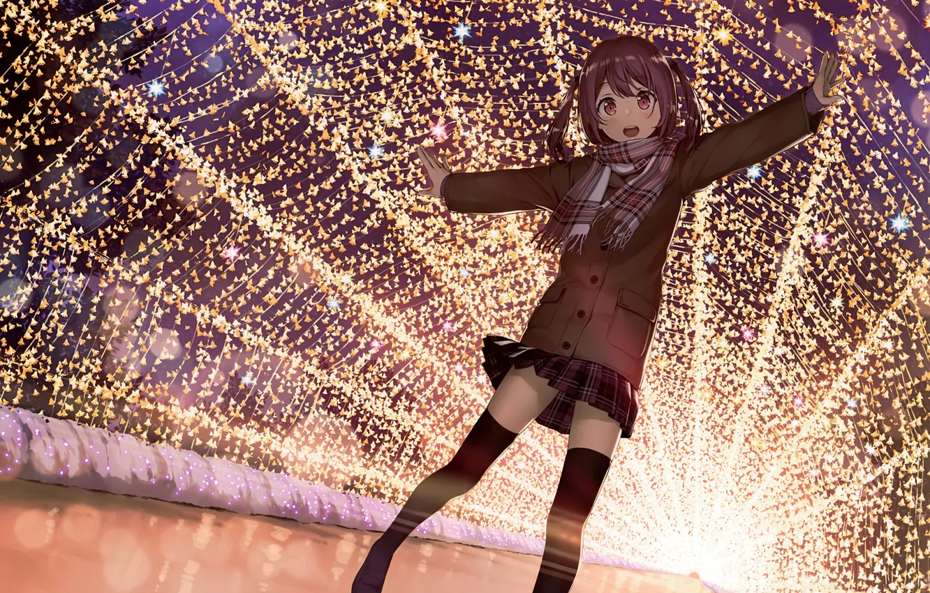 Photo wallpaper girl, lights, web, kantoku, institution