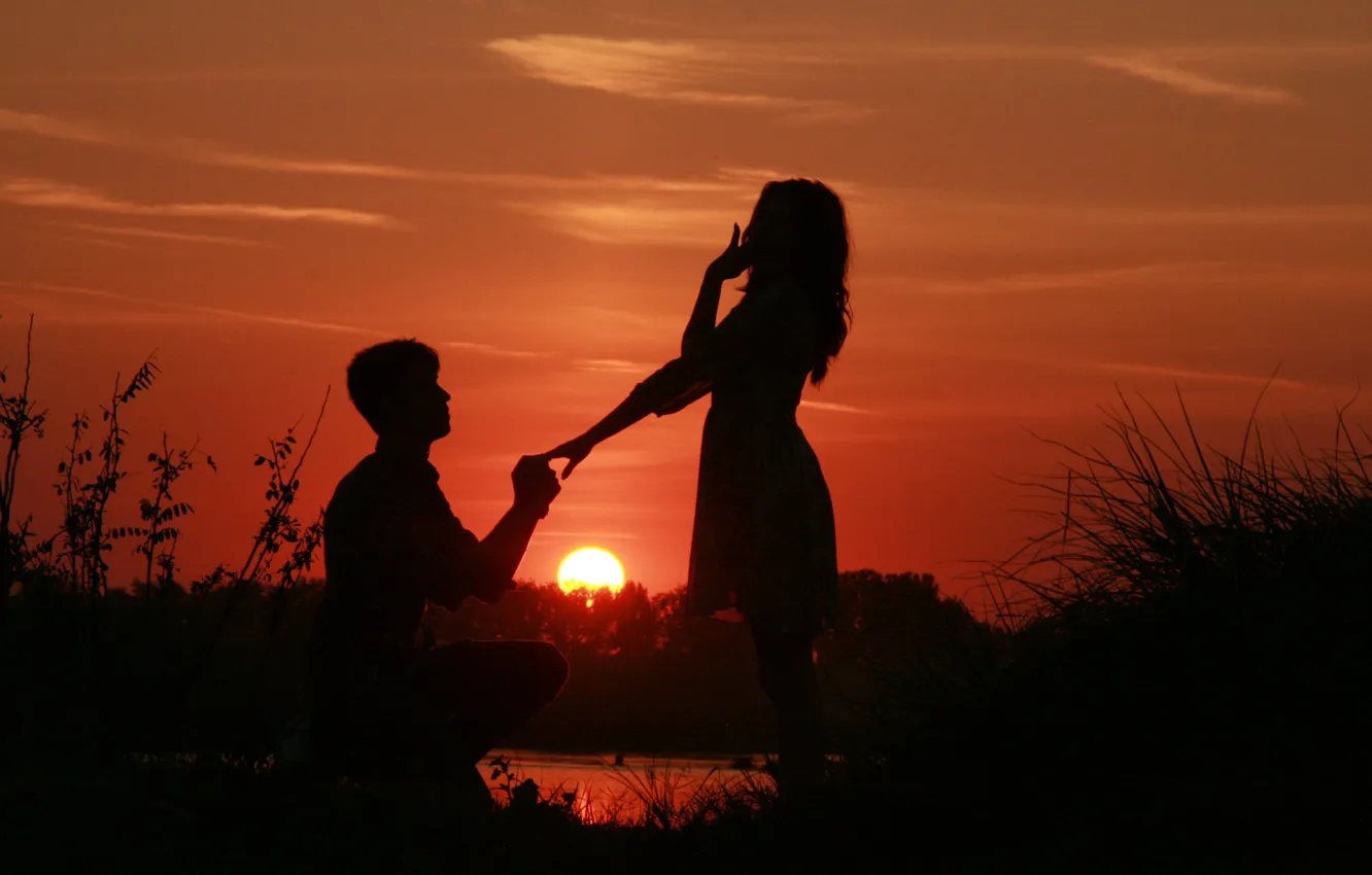 Photo wallpaper girl, the sun, love, sunset, nature, hands, guy