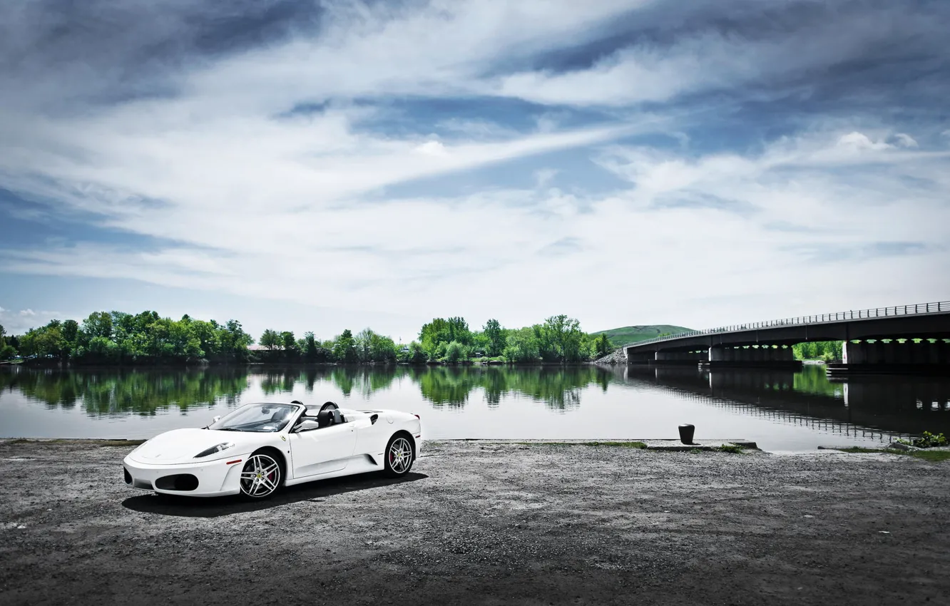 Photo wallpaper Bridge, River, Ferrari, White, F430, Ferrari, Landscape, White