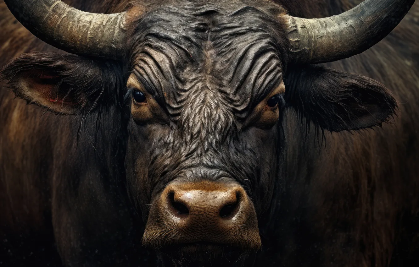 Photo wallpaper horns, bull, mammal