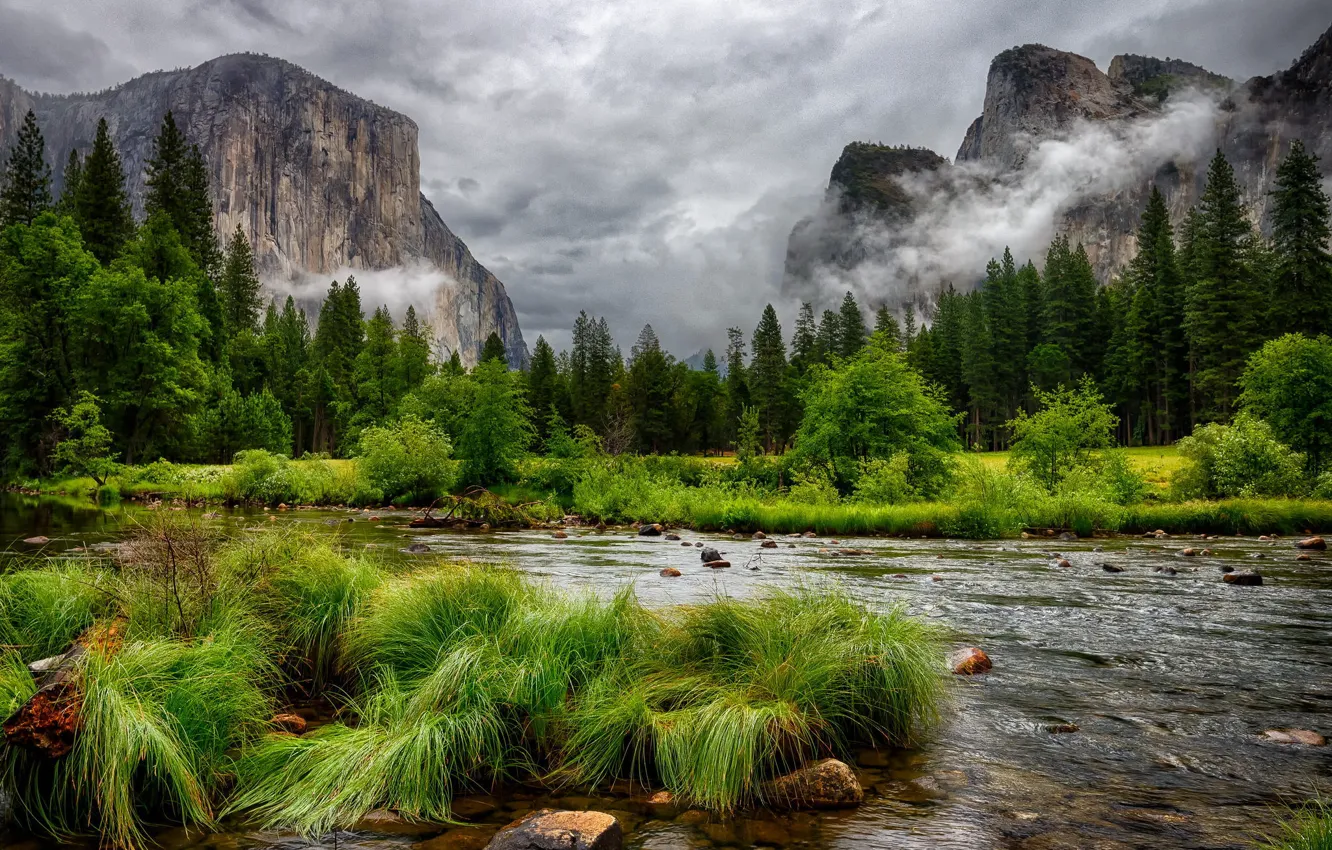 Photo wallpaper landscape, Merced River, Yosemite Nationa Park