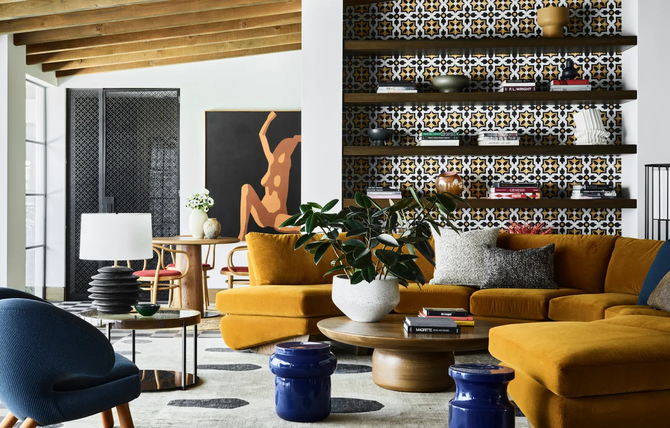 Photo wallpaper design, interior, CA, living room, dining room, upholstered furniture, interior design, Old Las Palmas