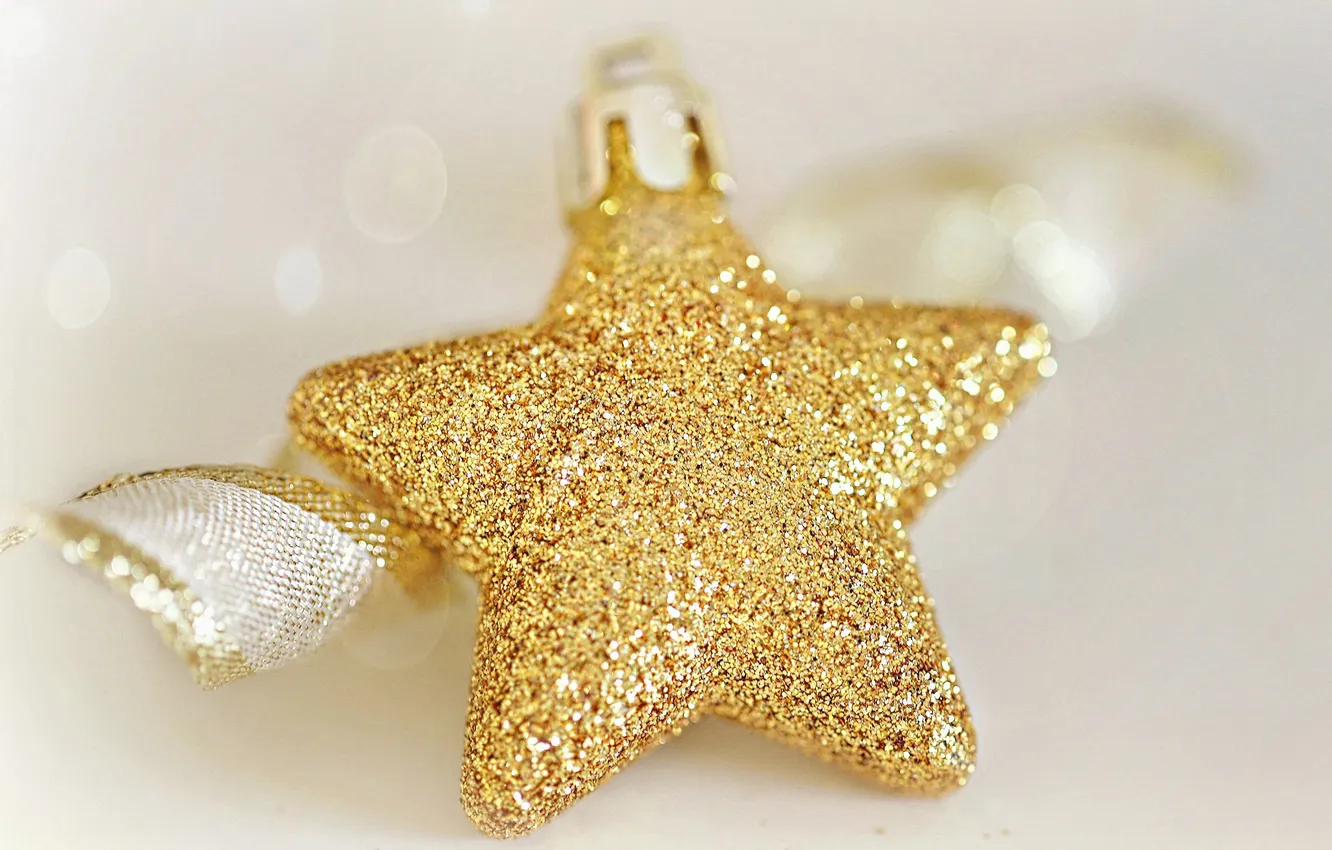 Photo wallpaper gold, toy, Shine, new year, Christmas, tape, light background, bokeh
