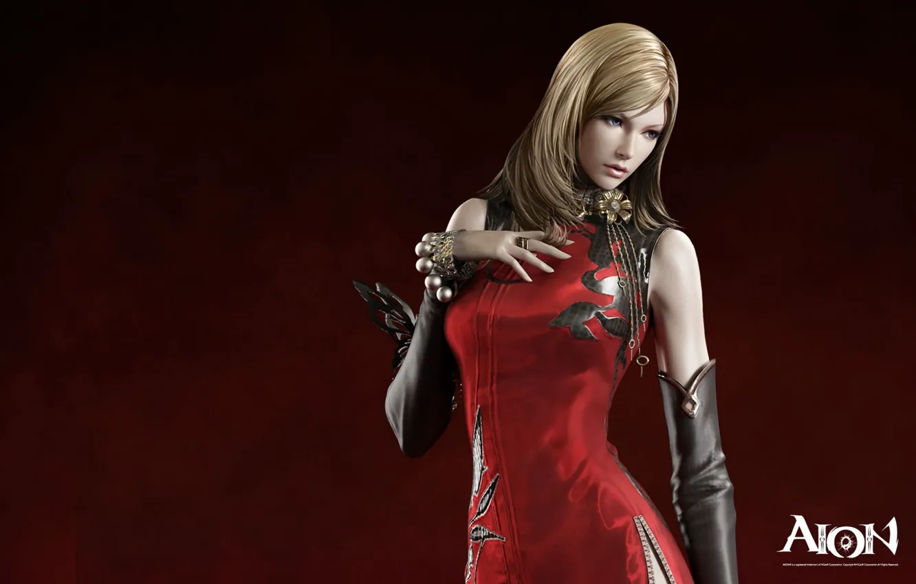 Photo wallpaper girl, blonde, red background, Aion The Tower of Eternity