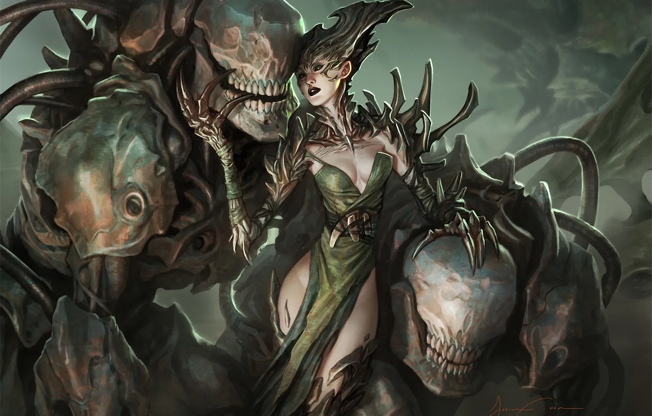 Photo wallpaper girl, monster, art, claws, demoness, Jason Chan