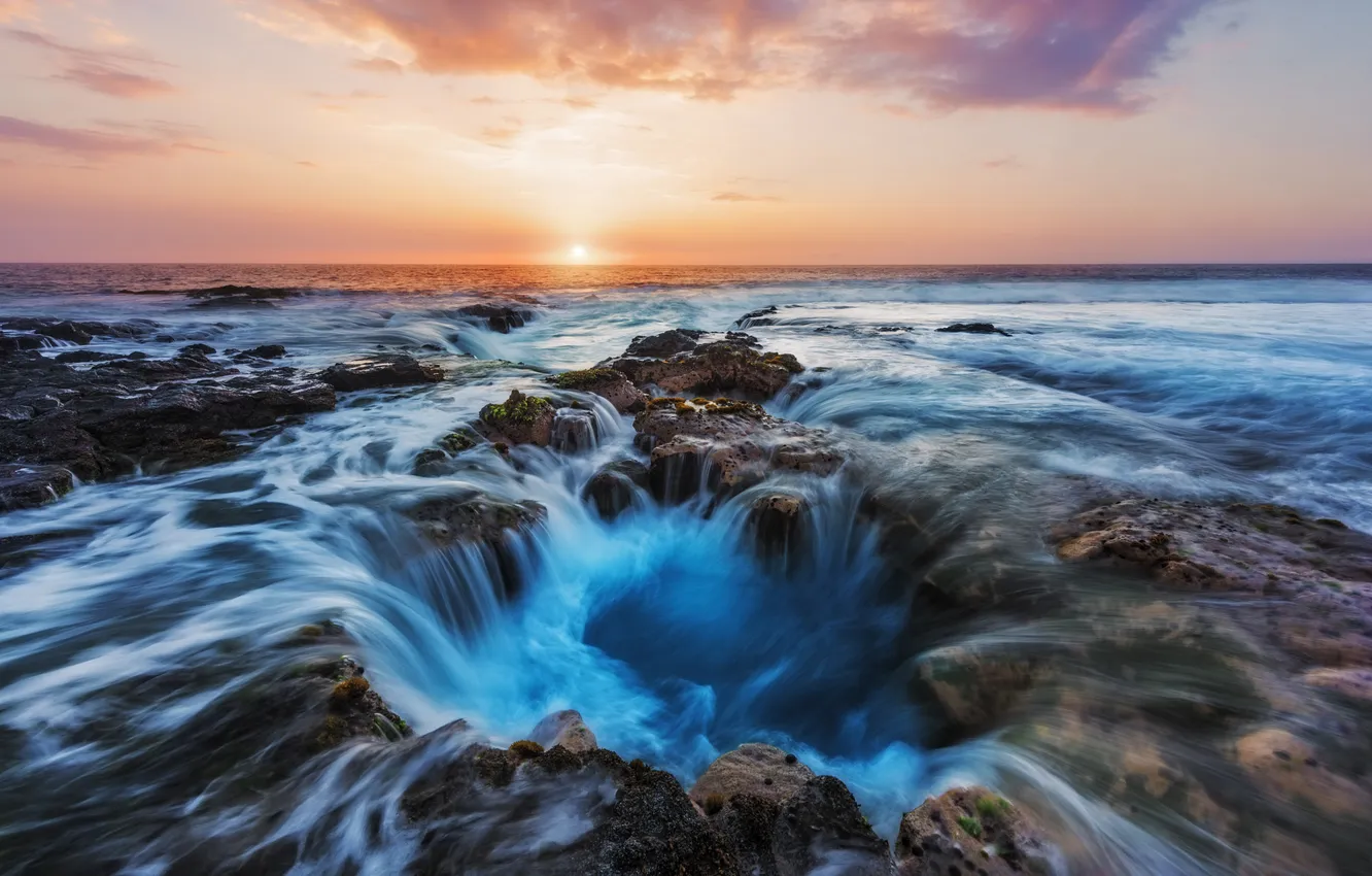 Photo wallpaper stones, the ocean, stream, the evening, Hawaii, USA, Kailua-Kona