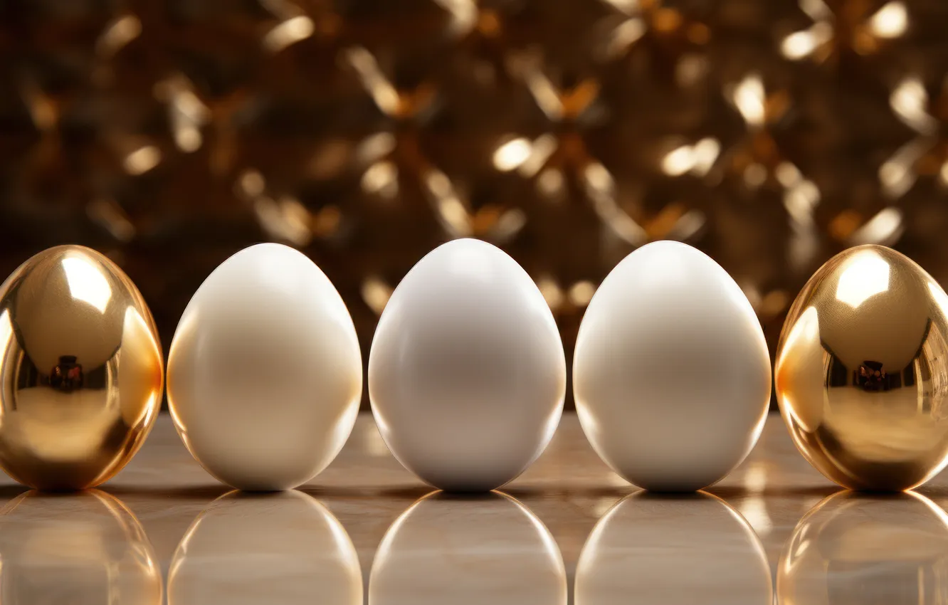 Photo wallpaper holiday, eggs, spring, Easter, gold, white, gold plated, painted