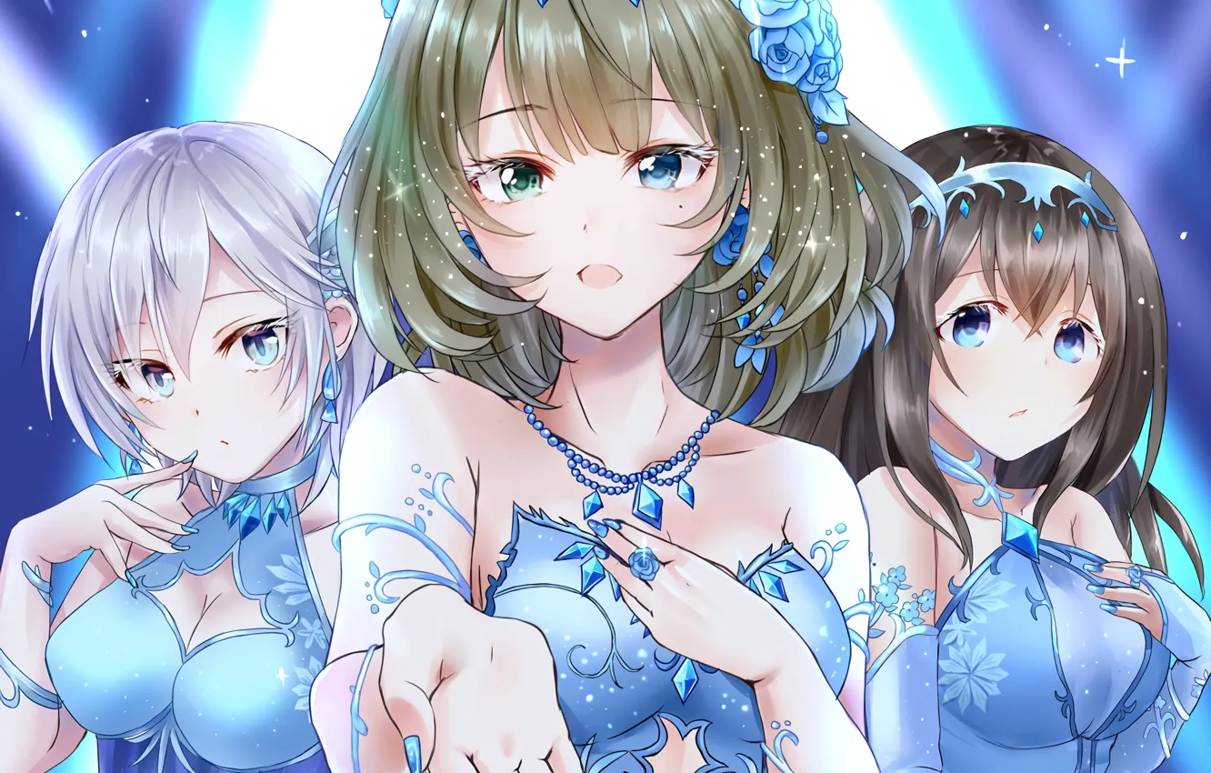 Photo wallpaper sexy, Anastasia, cleavage, green eyes, long hair, dress, girls, boobs