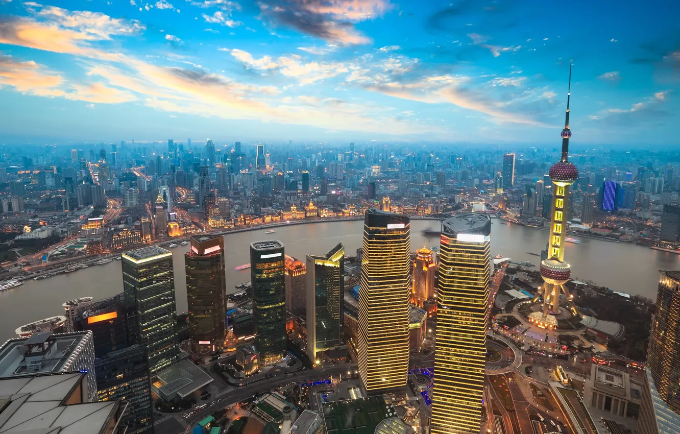 Photo wallpaper photo, the evening, panorama, Shanghai