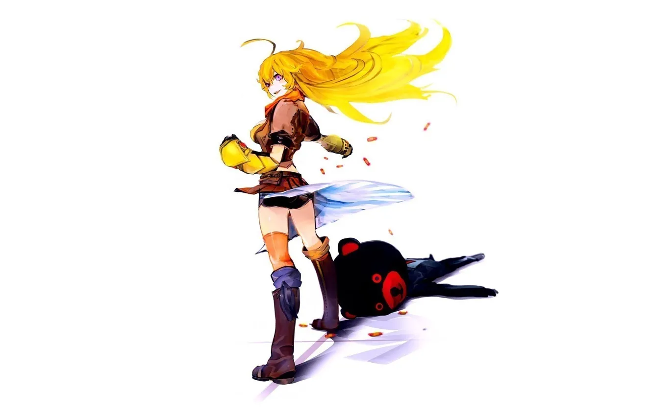 Photo wallpaper long hair, anime, blonde, standing, anime girls, white background, simple background, RWBY
