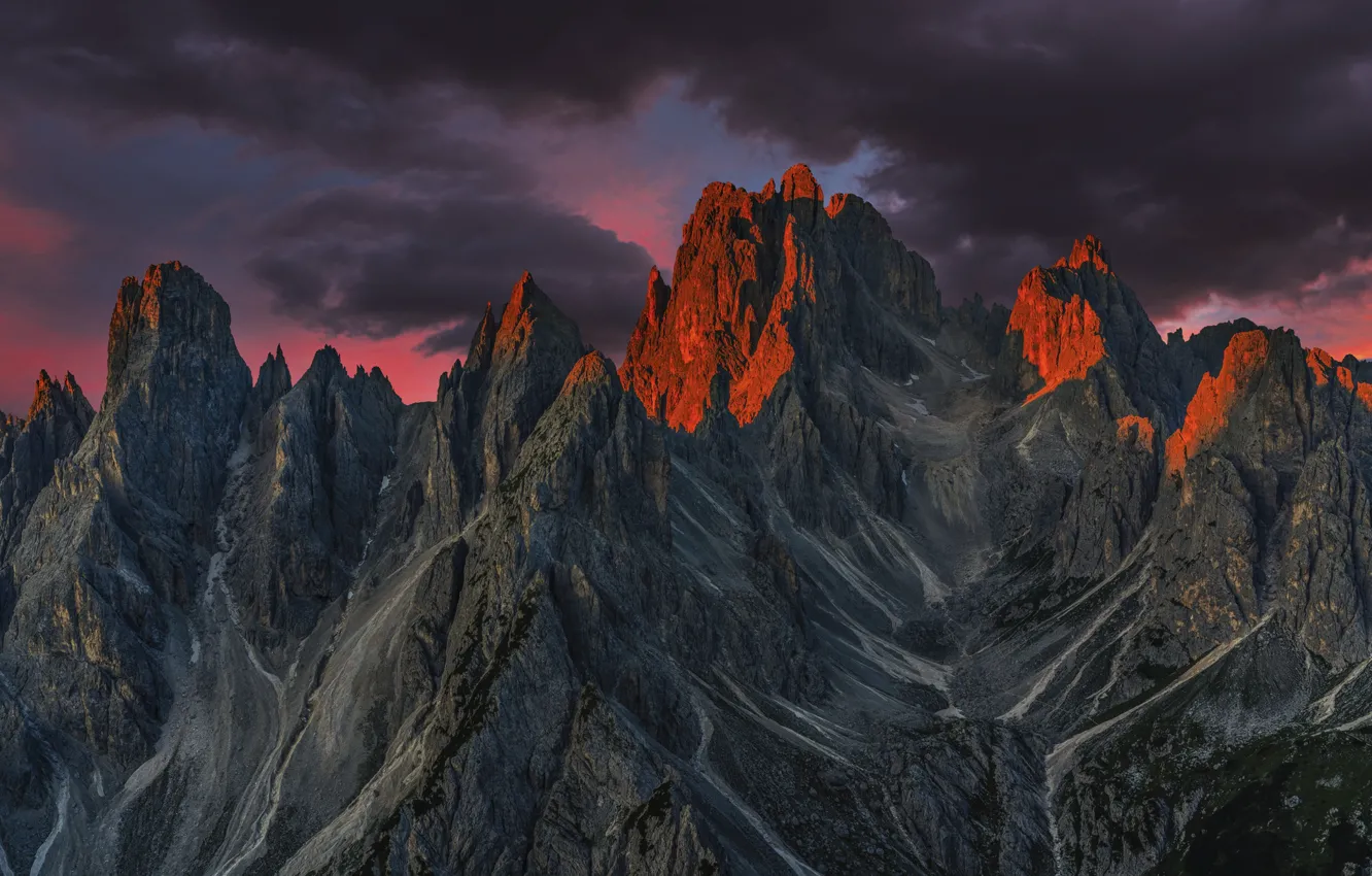 Photo wallpaper the sky, mountains, clouds, nature, rocks, dawn, morning, Italy