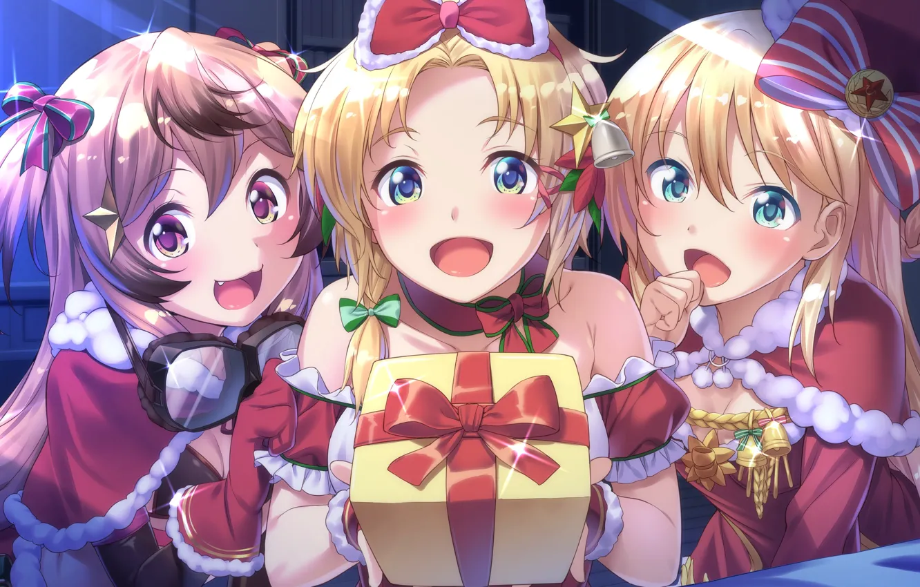 Photo wallpaper girl, gift, new year, anime, art, Christmas, Formation Girls