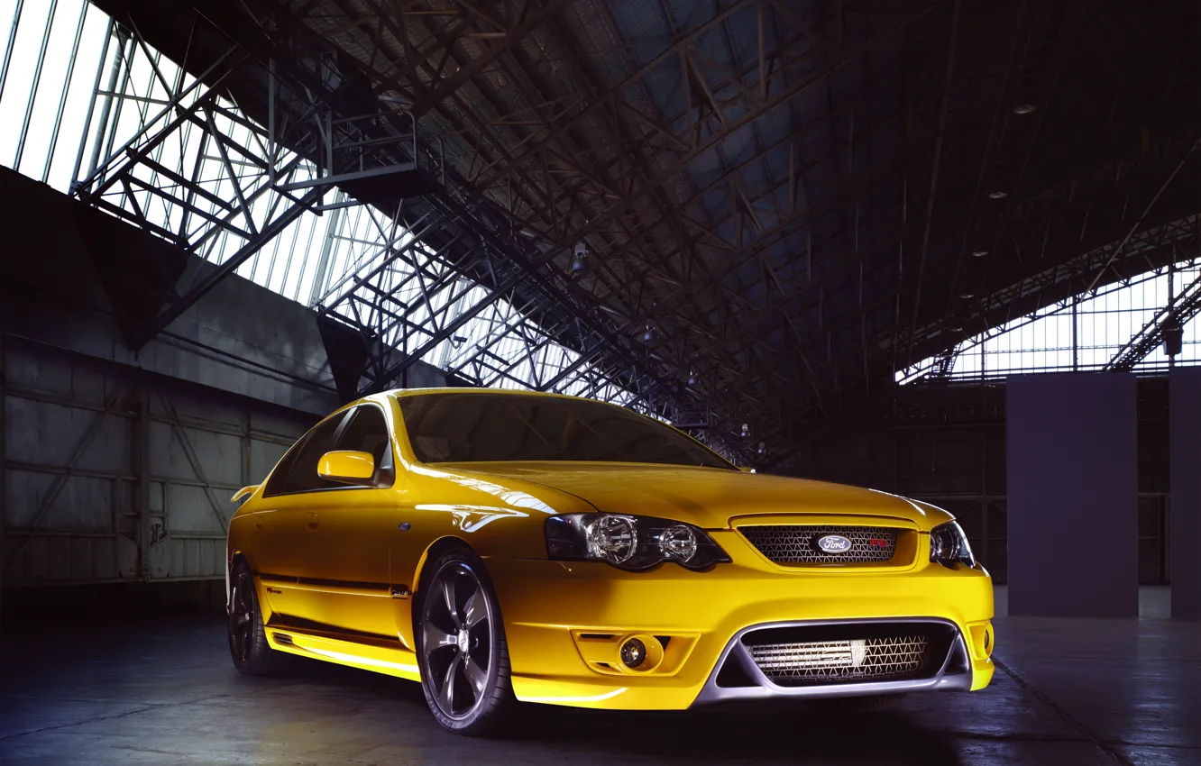 Photo wallpaper yellow, car, the front, 2005, Australia, Typhoon, FPV, Ford Falcon