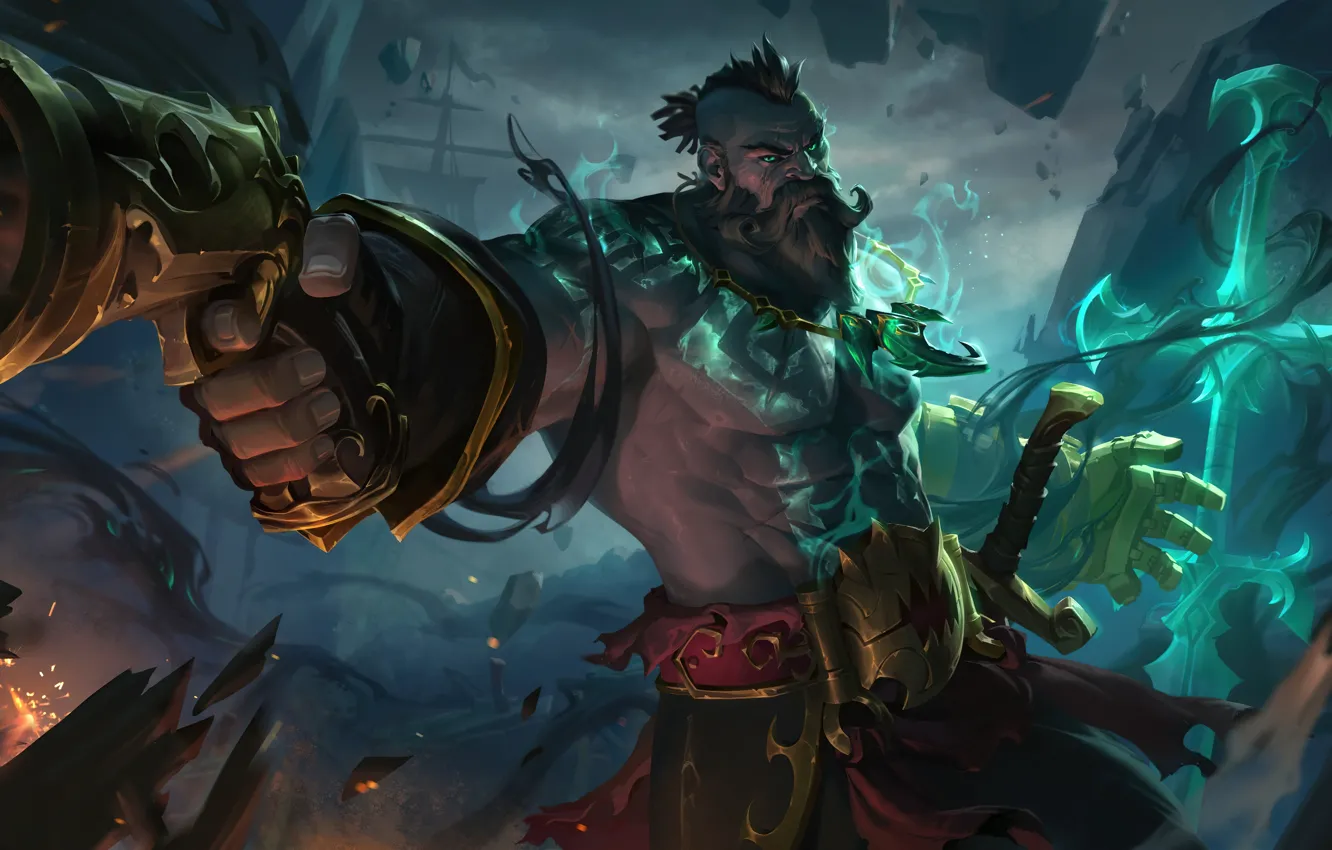 Photo wallpaper gun, weapons, the game, ship, sword, game, gesture, characters