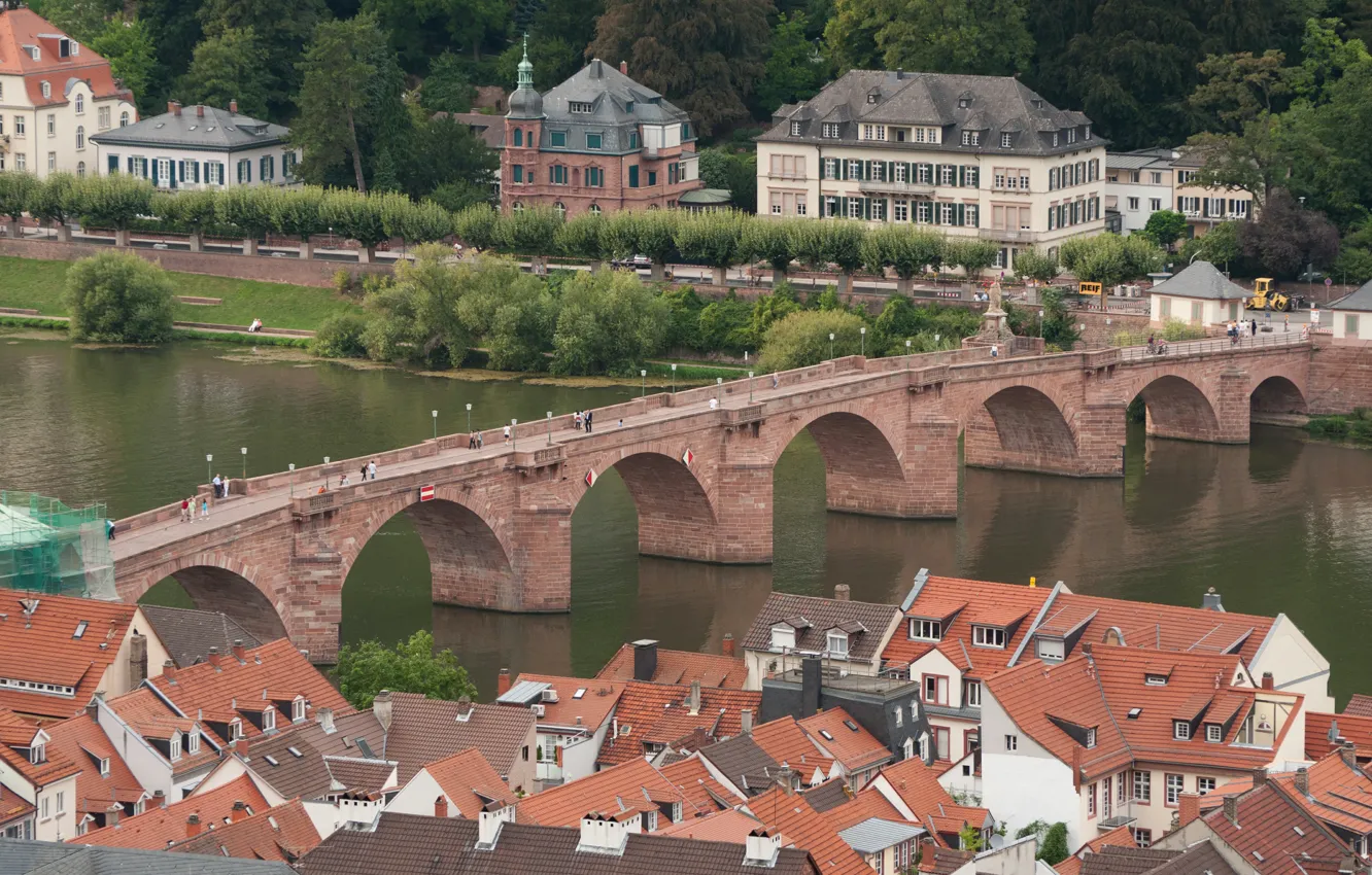 Photo wallpaper Home, Bridge, River, Germany, Panorama, Roof, Building, Bridge