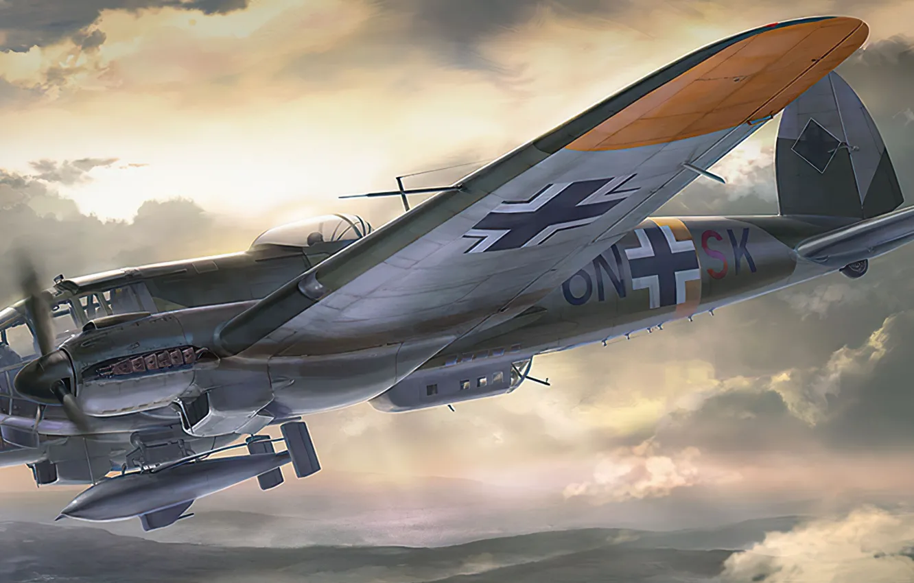 Photo wallpaper bomber, art, airplane, aviation, ww2, Heinkel he 111