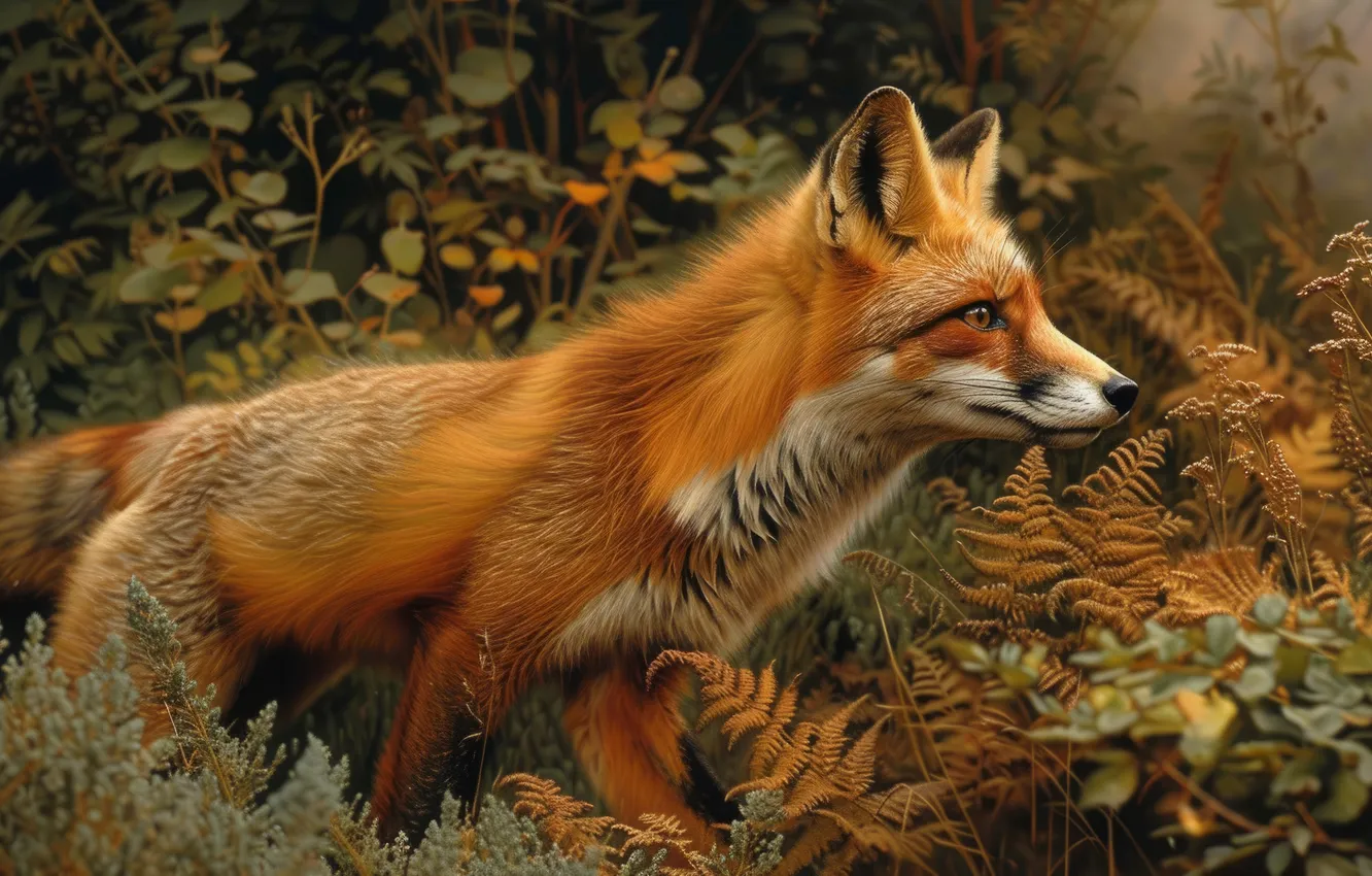 Photo wallpaper autumn, forest, look, leaves, branches, nature, pose, thickets