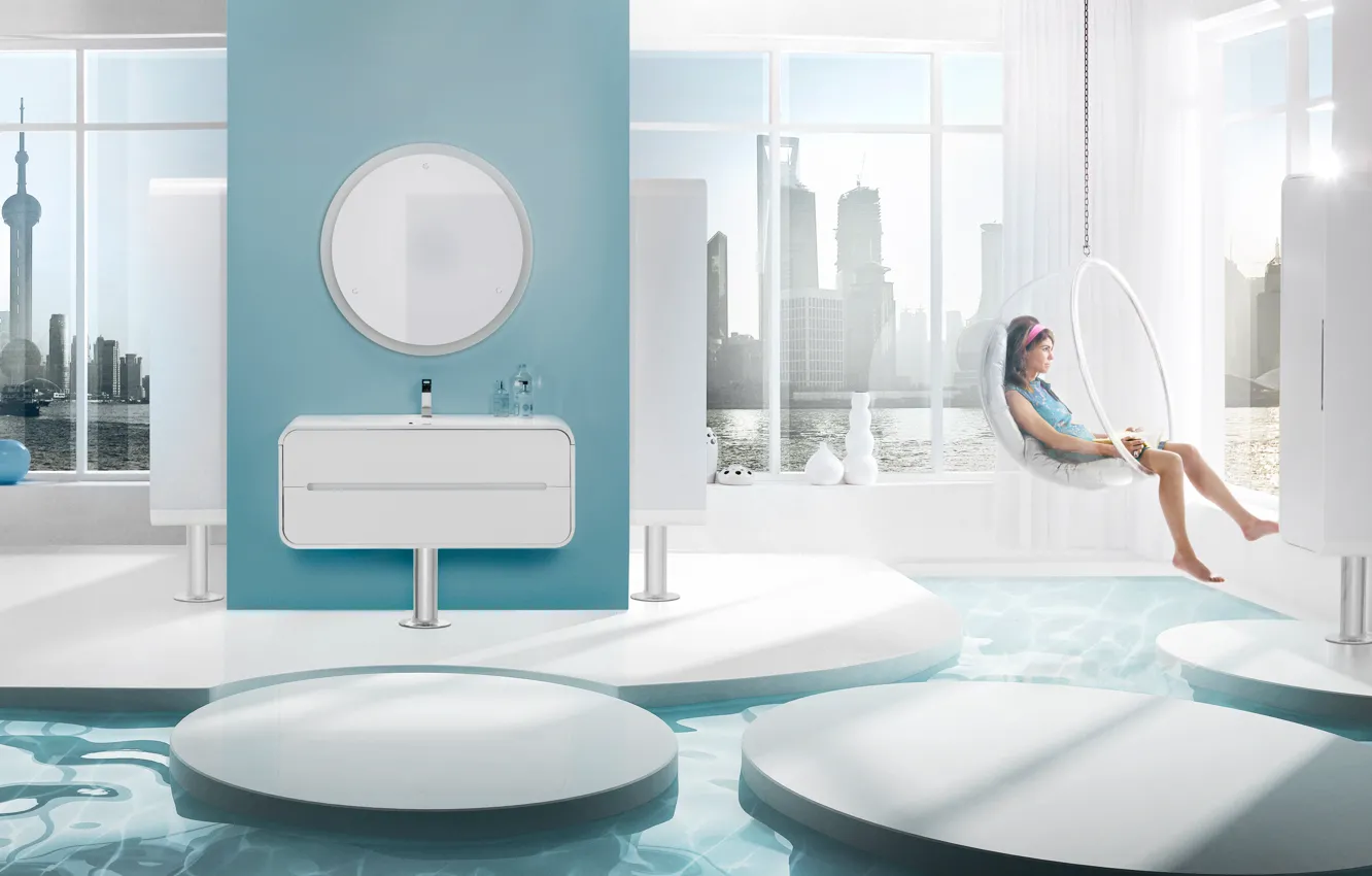 Photo wallpaper girl, design, style, room, interior, relax, megapolis, apartments