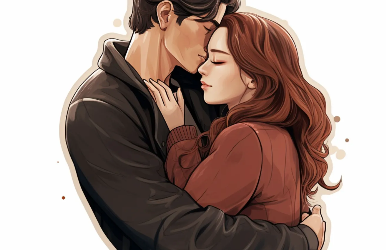 Photo wallpaper girl, love, the city, white background, guy, two, digital art, AI art