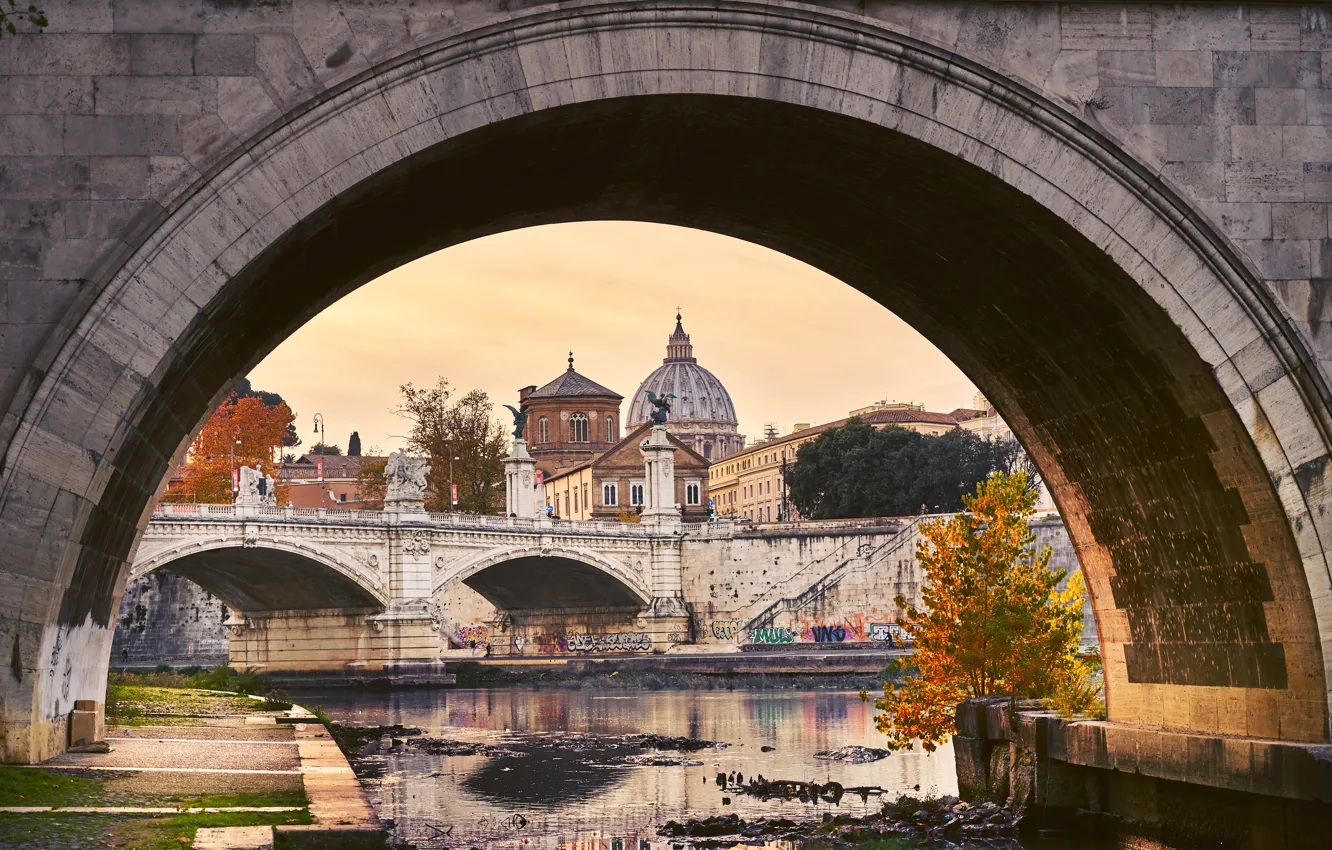 Photo wallpaper bridge, Rome, Italy, arch