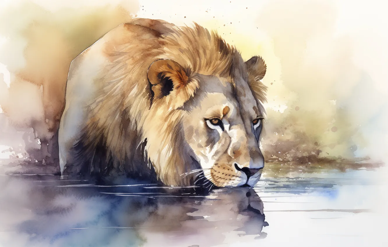 Photo wallpaper look, face, water, pose, shore, Leo, watercolor, white background