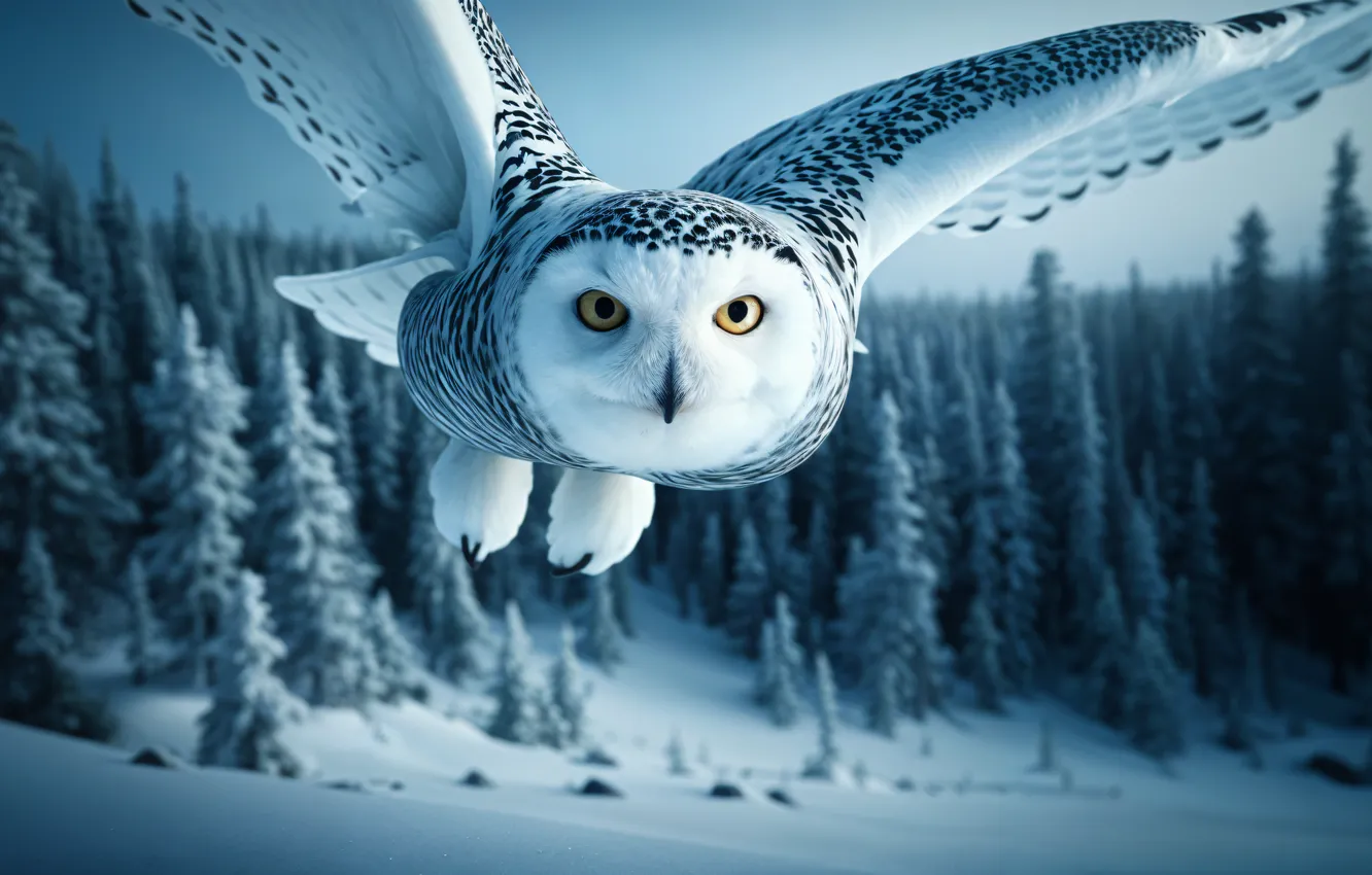 Photo wallpaper winter, forest, white, look, snow, trees, flight, nature