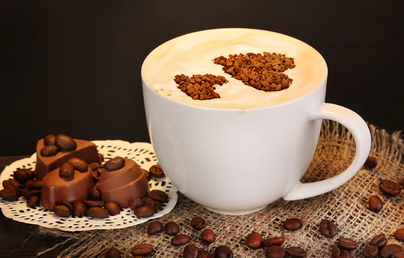 Photo wallpaper coffee, chocolate, Cup, cup, chocolate, beans, coffee
