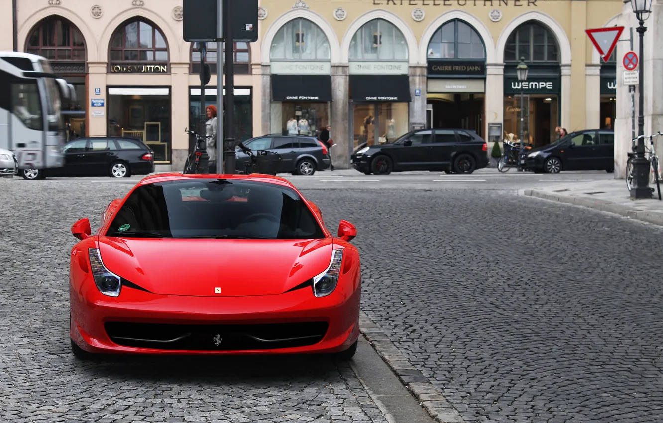 Photo wallpaper red, the city, Ferrari, Ferrari, 458, Italia, Spider, Supercar