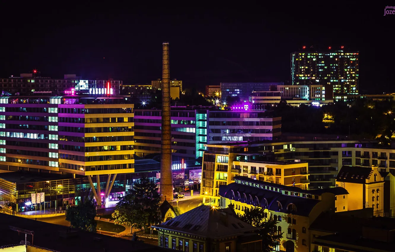Photo wallpaper the sky, night, the city, lights, pipe, photographer, Josef Kadela