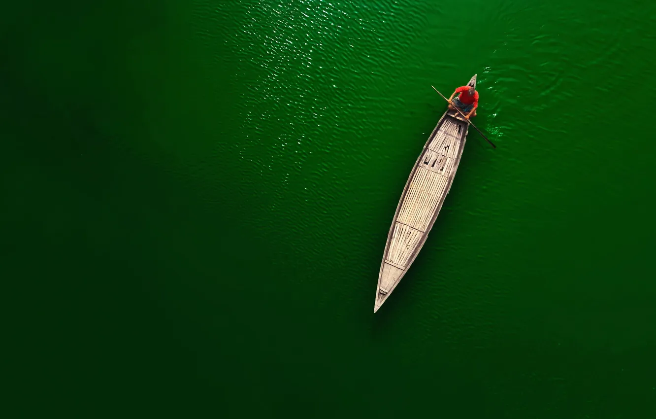 Photo wallpaper river, boat, people