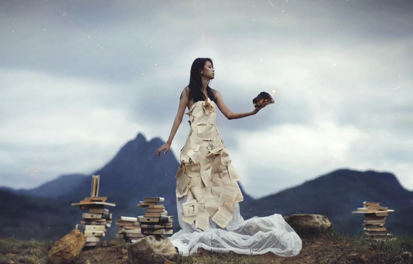 Photo wallpaper girl, the situation, book