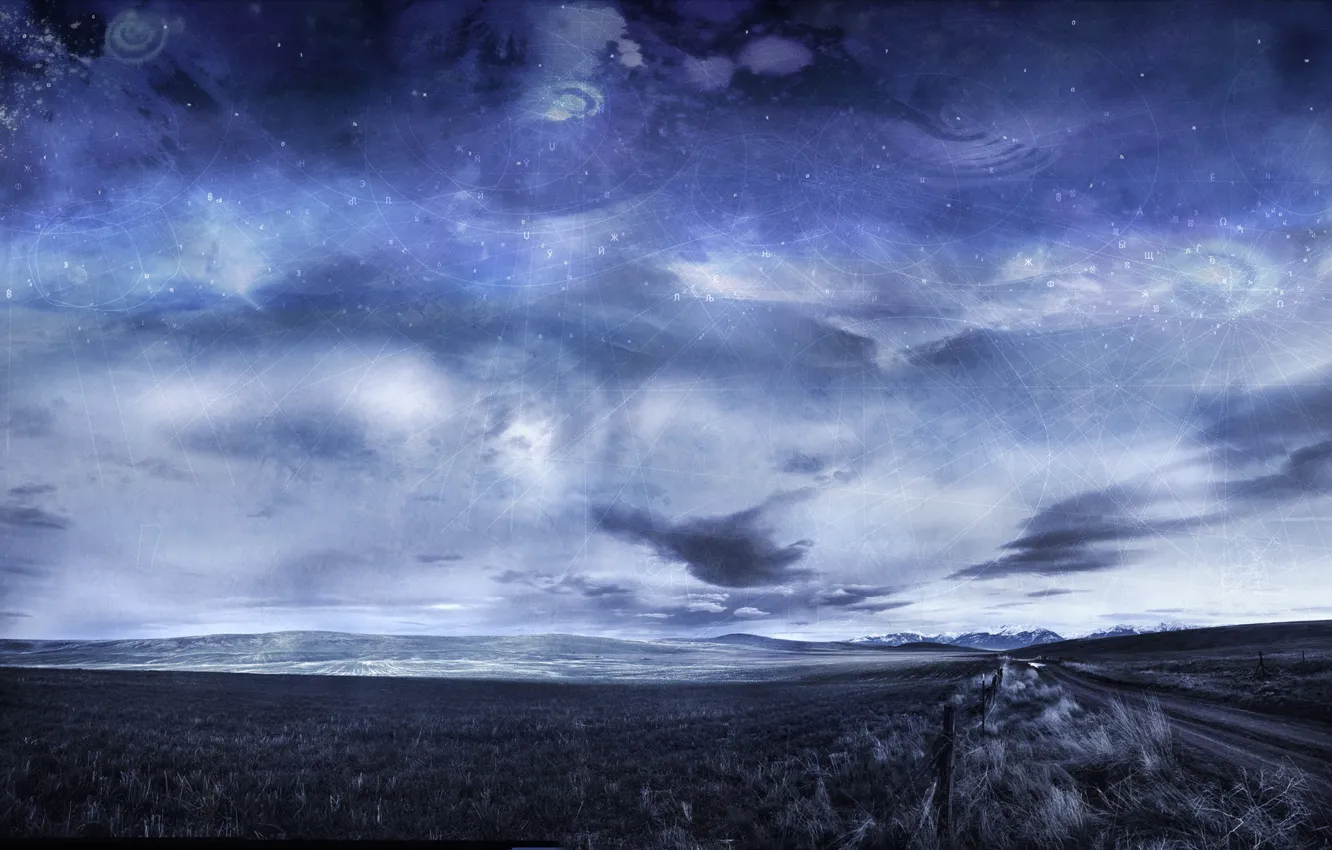 Photo wallpaper road, the sky, clouds, mountains, ears, Arbor Lux, Digital Alchemy Landscapes