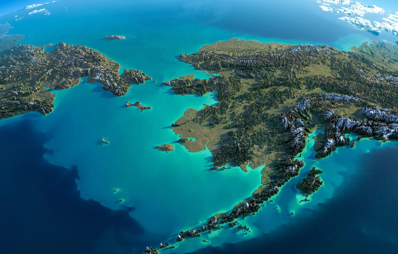 Photo wallpaper Alaska, Alaska, Russia, The view from the top, Geography, Exaggerated relief map of Chukotka, Lands …