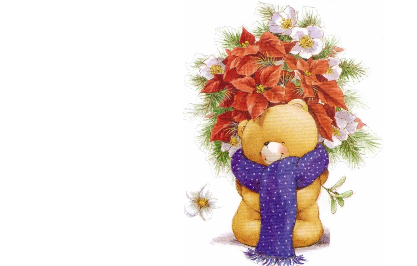 Photo wallpaper winter, mood, holiday, Christmas, bouquet, art, bear, New year
