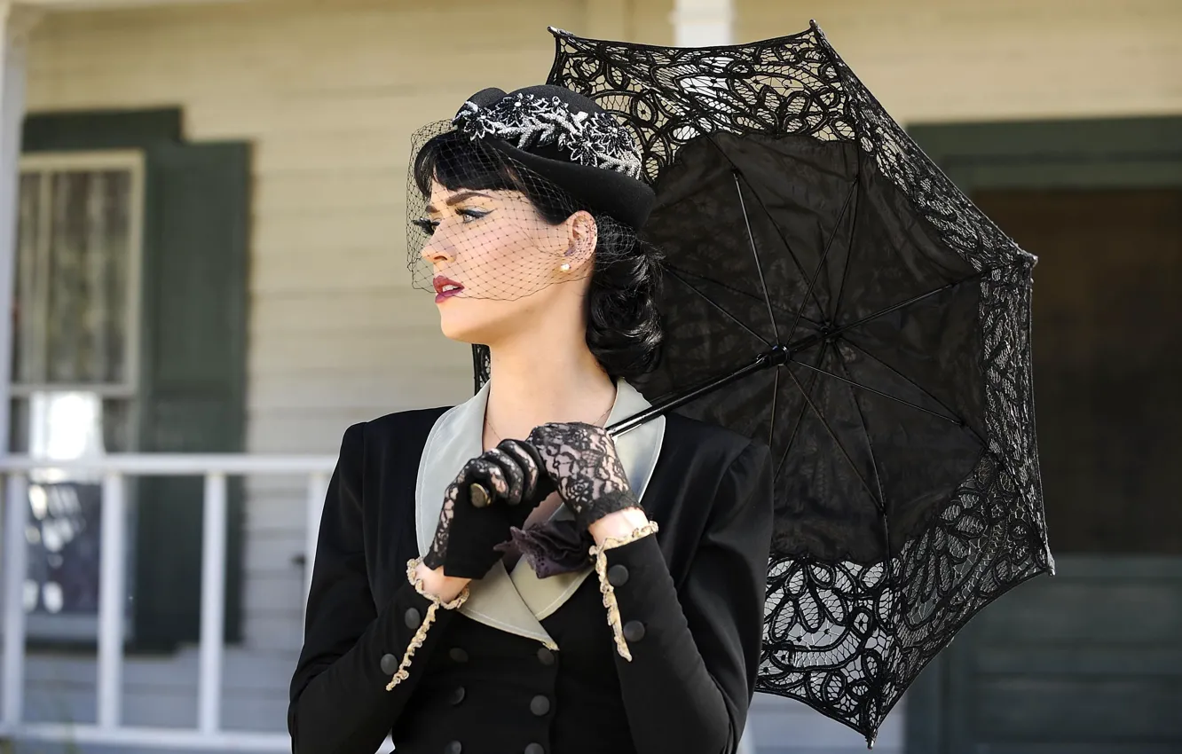 Photo wallpaper black, umbrella, Katy Perry, gloves, singer, celebrity, Perry, Katie