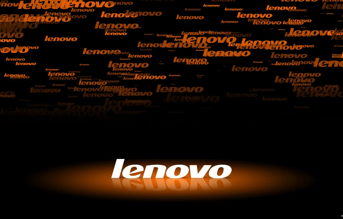 Photo wallpaper backlight, logo, black, orange, Lenovo