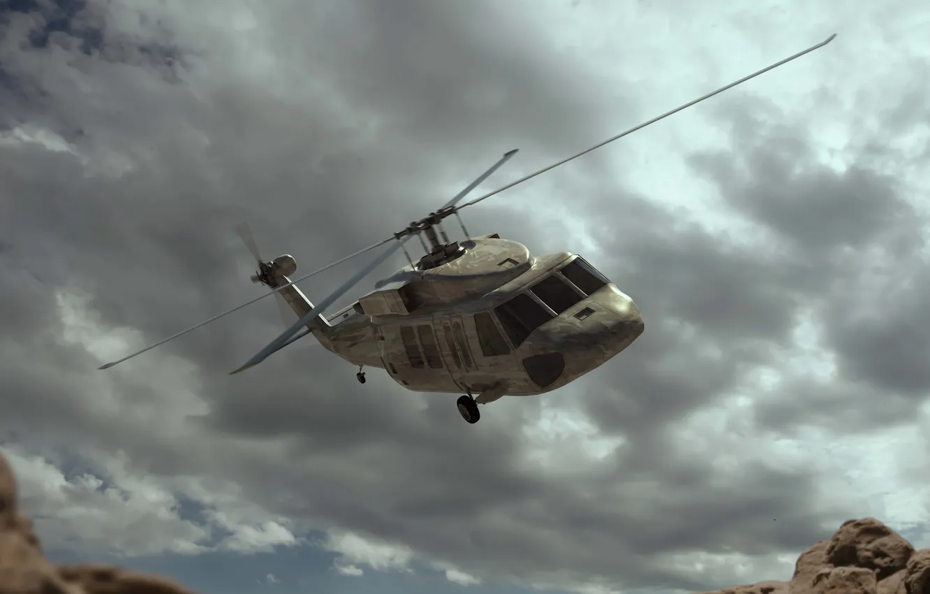 Photo wallpaper military, helicopter, Illustration, render 3d