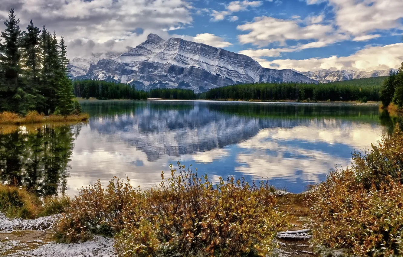 Photo wallpaper mountains, lake, Canada, Banff National Park, Canada, Banff, Mount Rundle