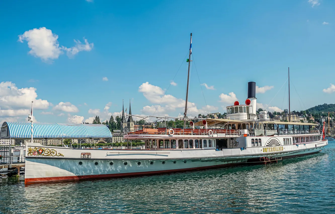 Photo wallpaper retro, pier, steamer