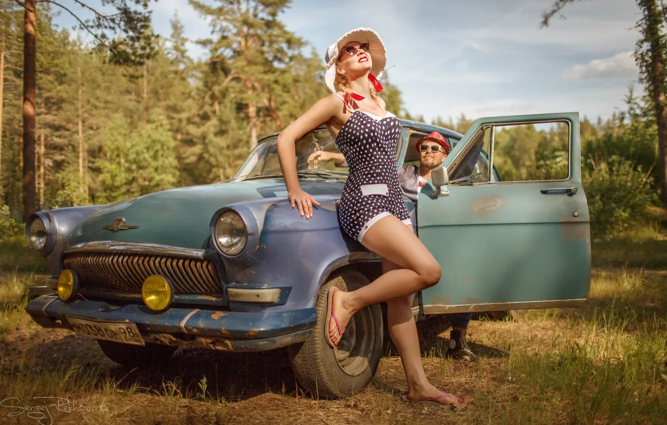 Photo wallpaper machine, forest, girl, male, photoshoot, Volga, Sergey Rehob
