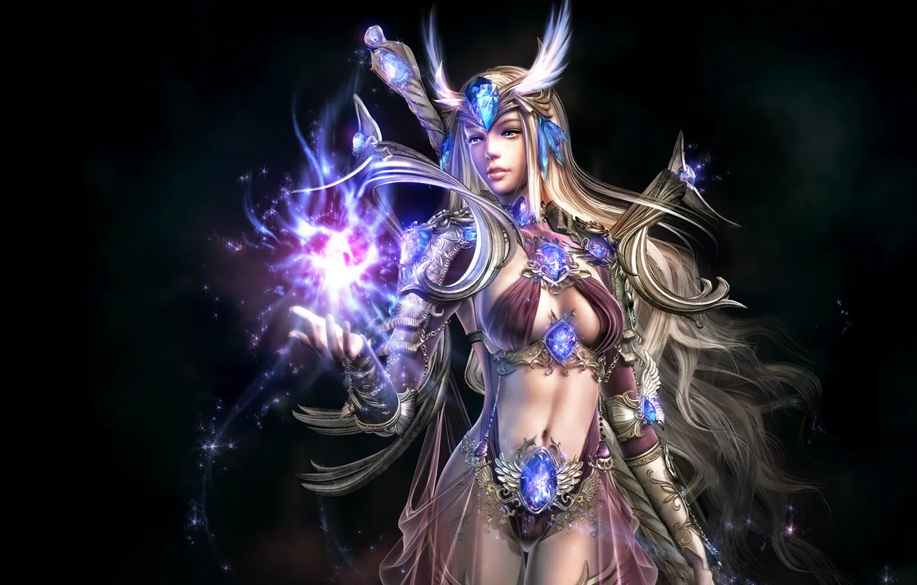 Photo wallpaper girl, magic, hair, the game, glow, warrior, fantasy, Soul of the Ultimate Nation