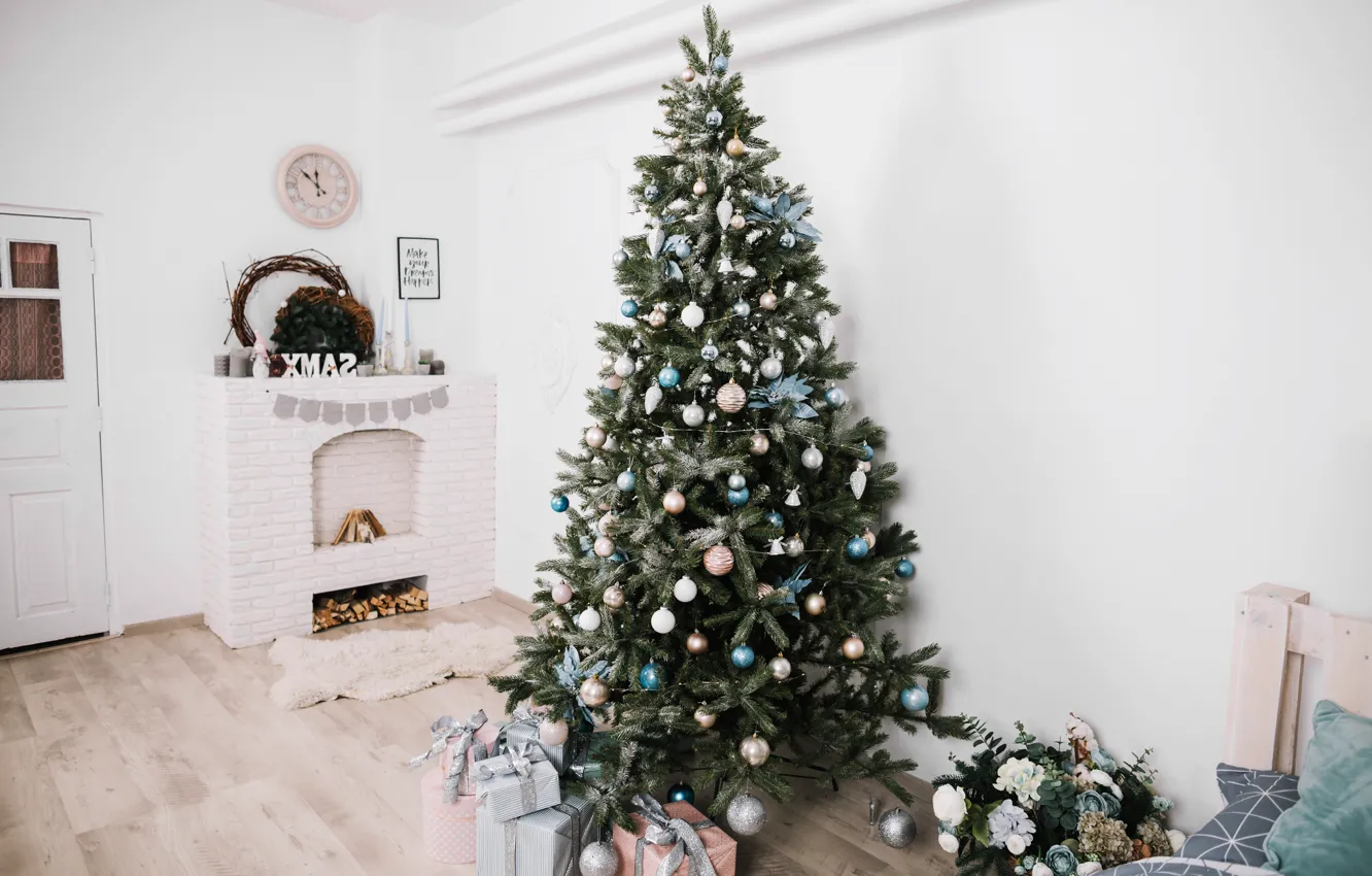 Photo wallpaper decoration, gift, balls, tree, new year, Christmas, Christmas, balls