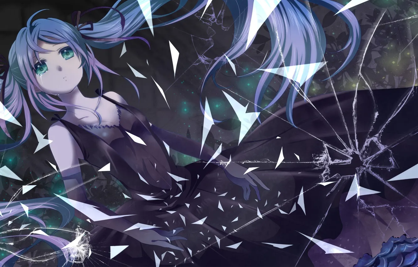 Photo wallpaper glass, girl, fragments, art, vocaloid, hatsune miku, broken, mariwai