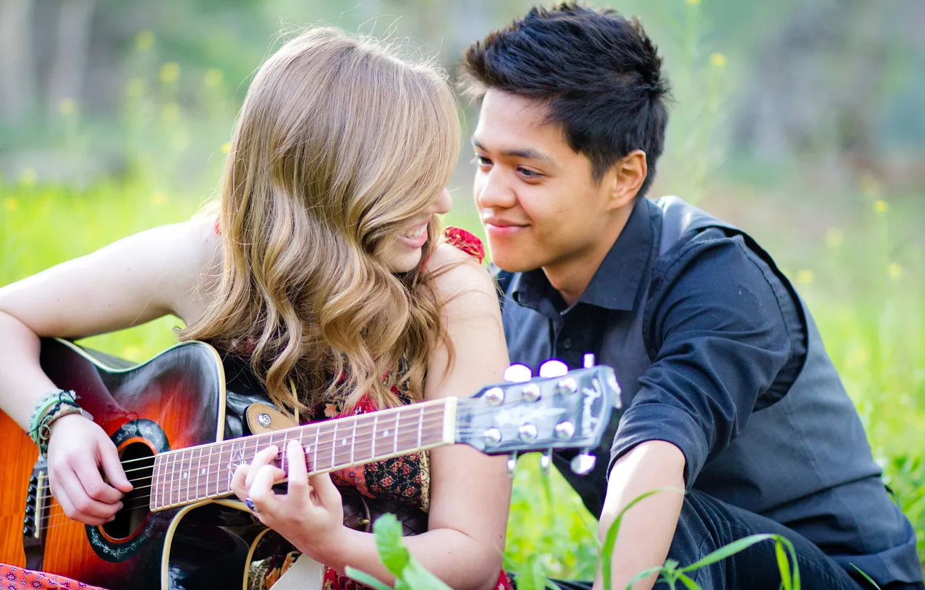 Photo wallpaper girl, mood, guitar, guy