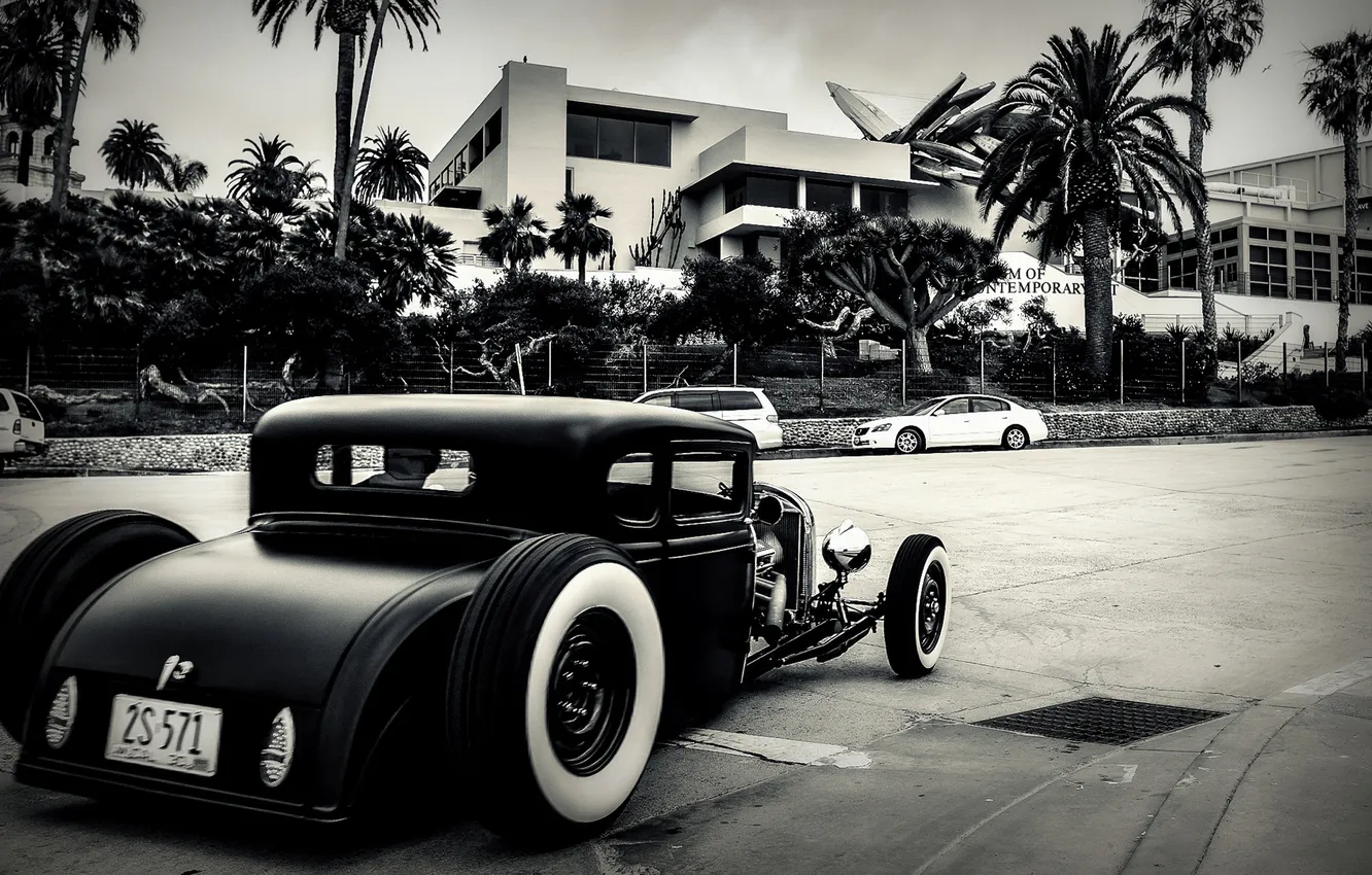 Photo wallpaper city, white, black, Hot Rod