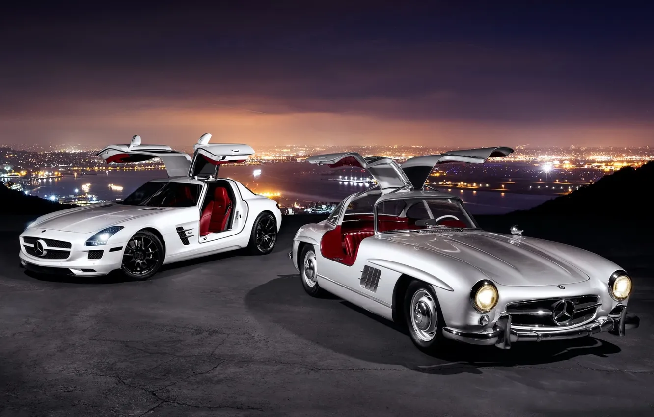 Photo wallpaper background, Mercedes-Benz, door, Mercedes, panorama, AMG, SLS, the front