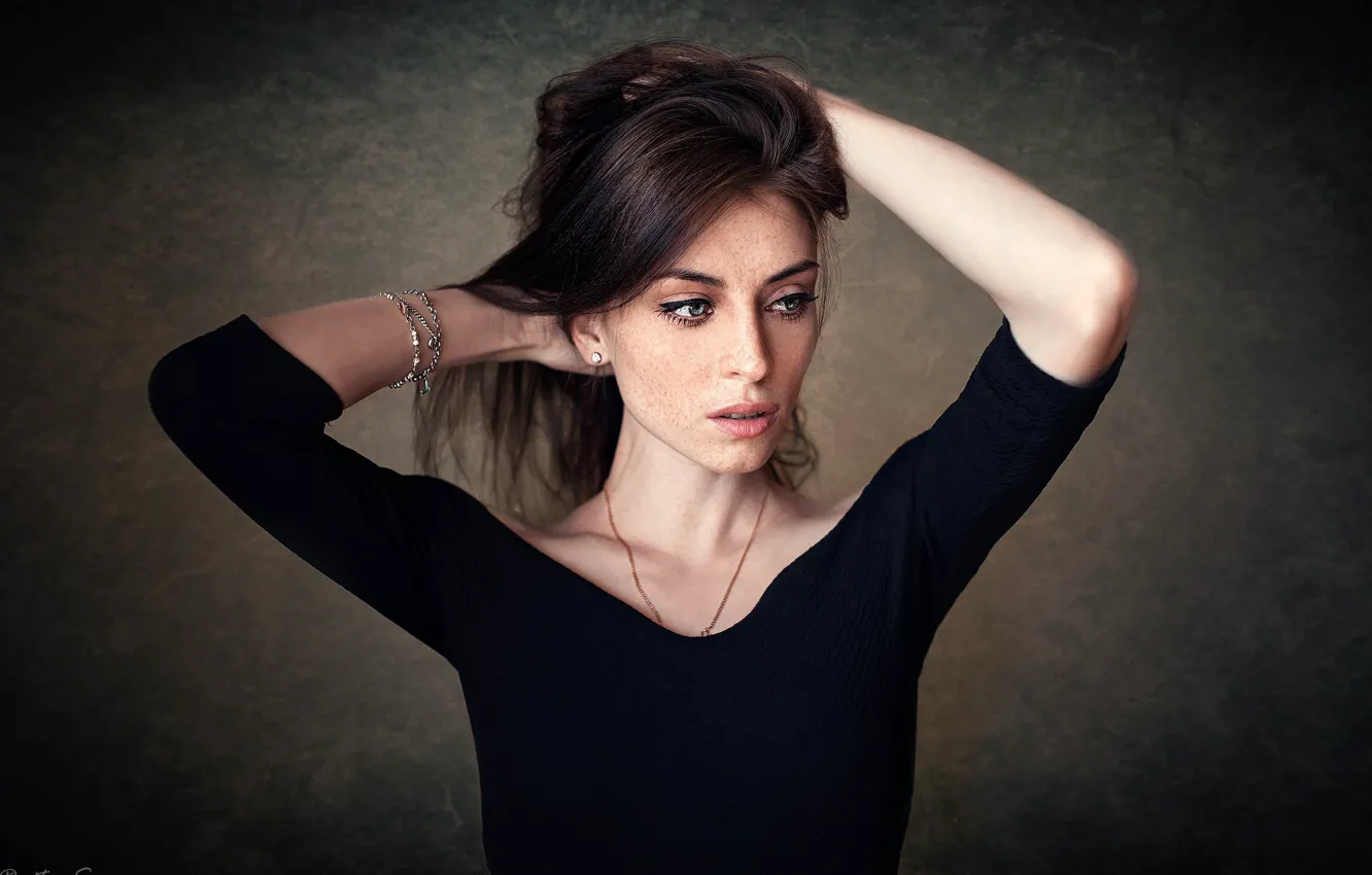 Photo wallpaper decoration, pose, background, model, portrait, makeup, dress, hairstyle