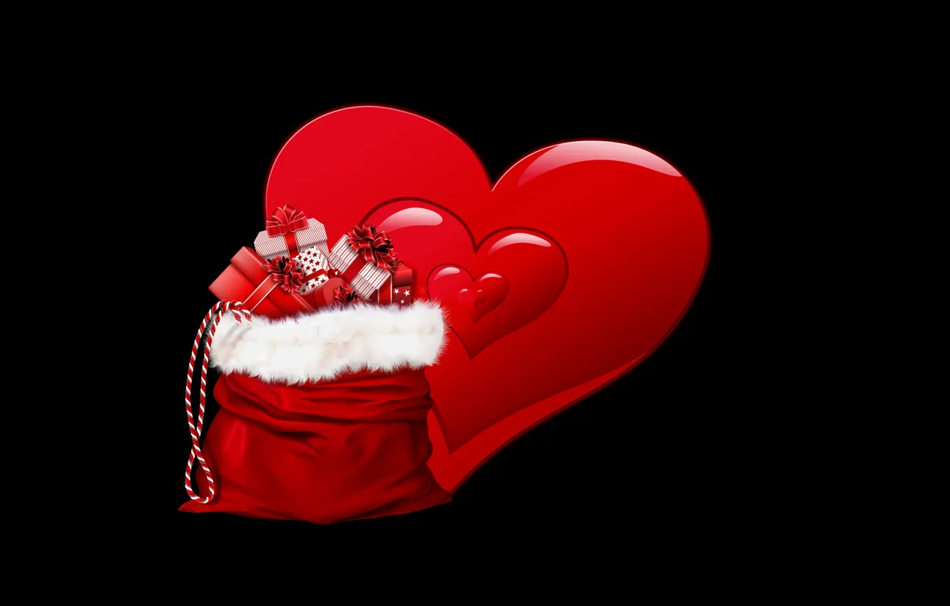 Photo wallpaper background, Christmas, gifts, bag, heart